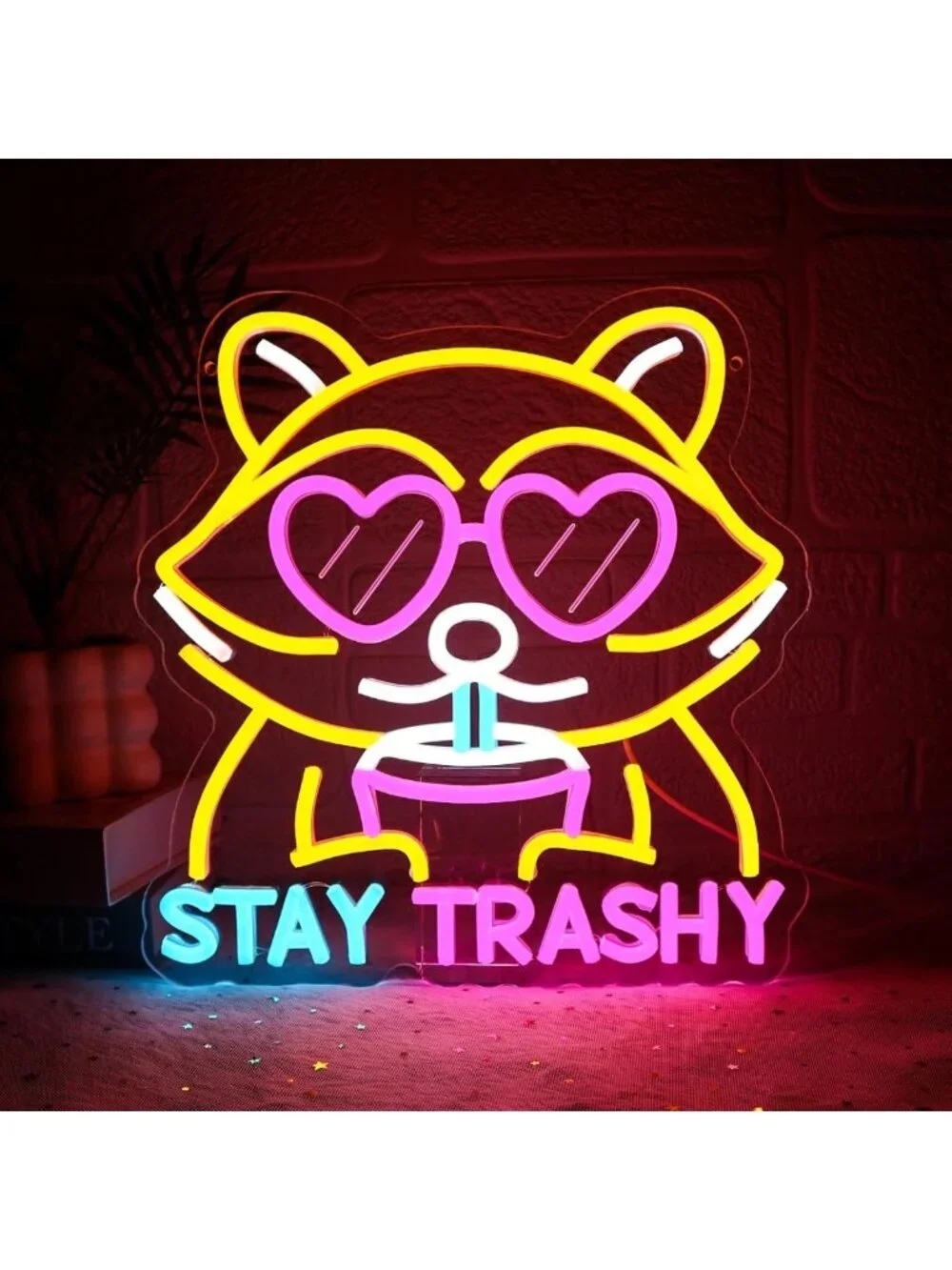 Cute Neon Raccoon Sign - Dimmable LED Wall Decor for Bedroom, Game Room